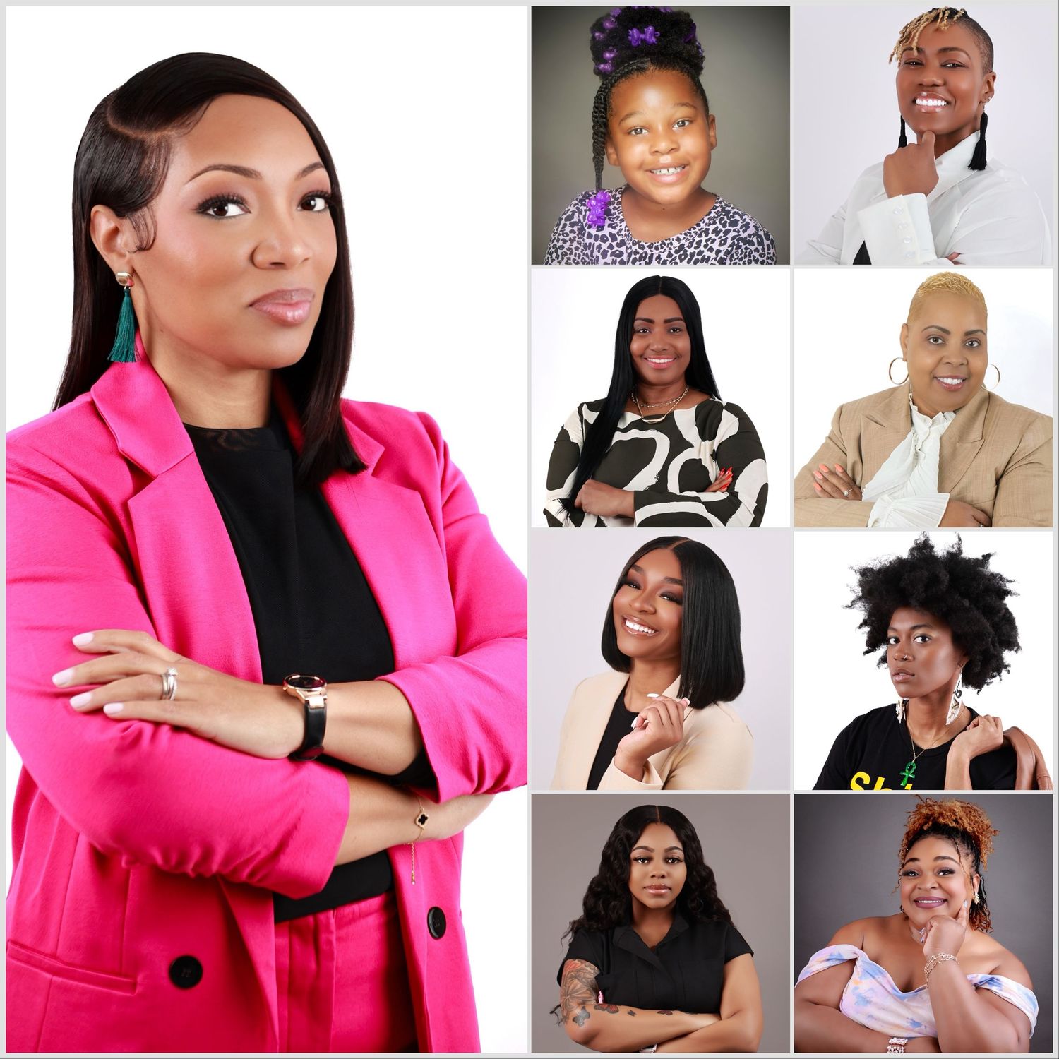 Collage of professional headshots featuring diverse individuals in a business portrait compilation.