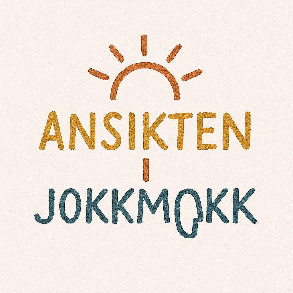 Colorful text logo designs for Jokkmokk and Ansikten with sun-like symbols in orange and brown tones.