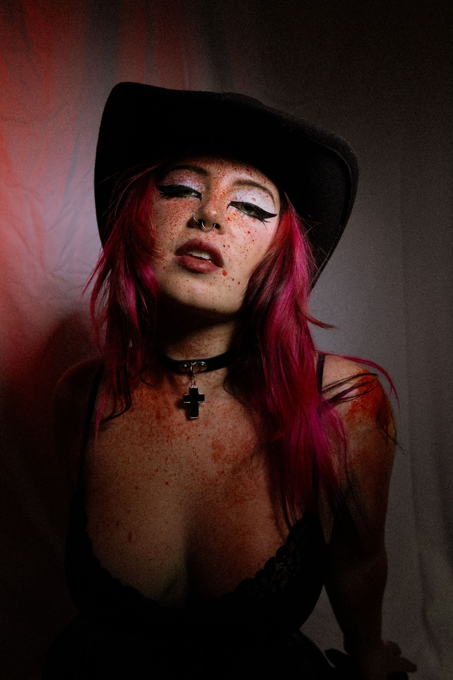 Woman covered in blood