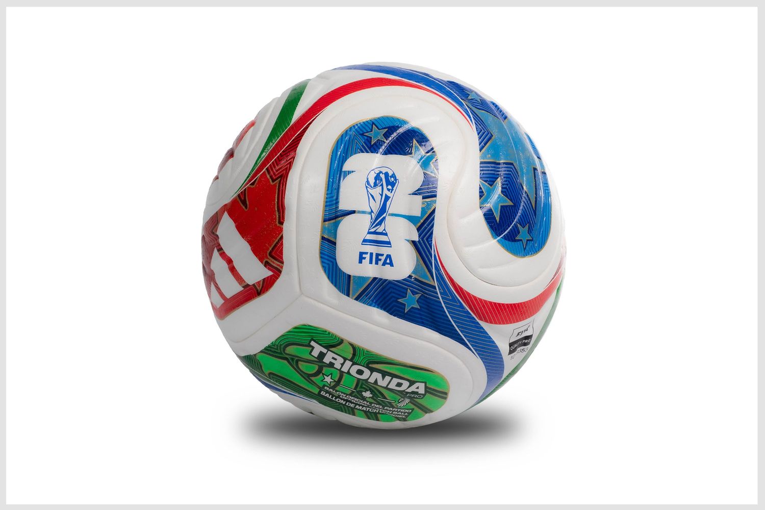 World Cup soccer ball photographed with precise detail and lighting.