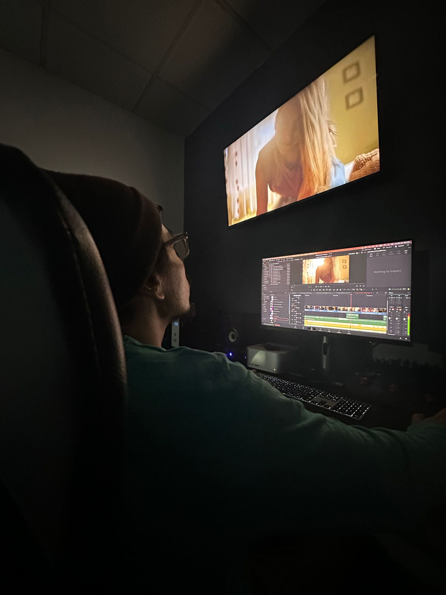 Television commercial editor working at a professional editing station in Raleigh.