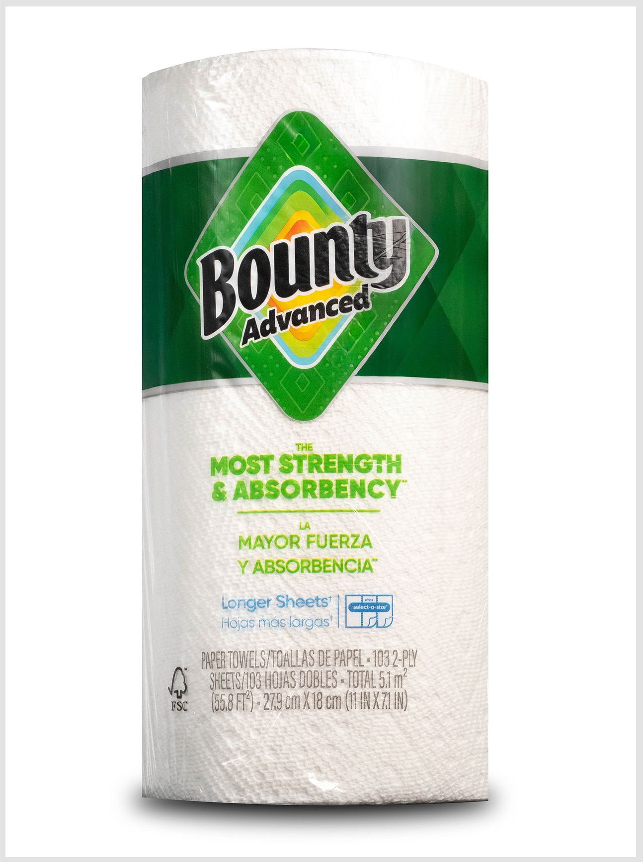 High-quality studio photo of a paper towel roll for e-commerce use.