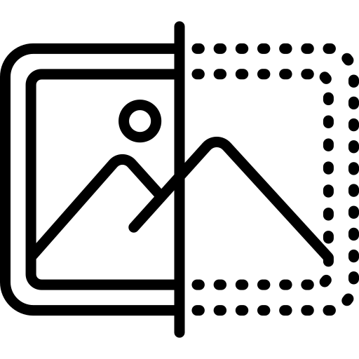Icon showing image transfer or migration with dotted line path between frames.