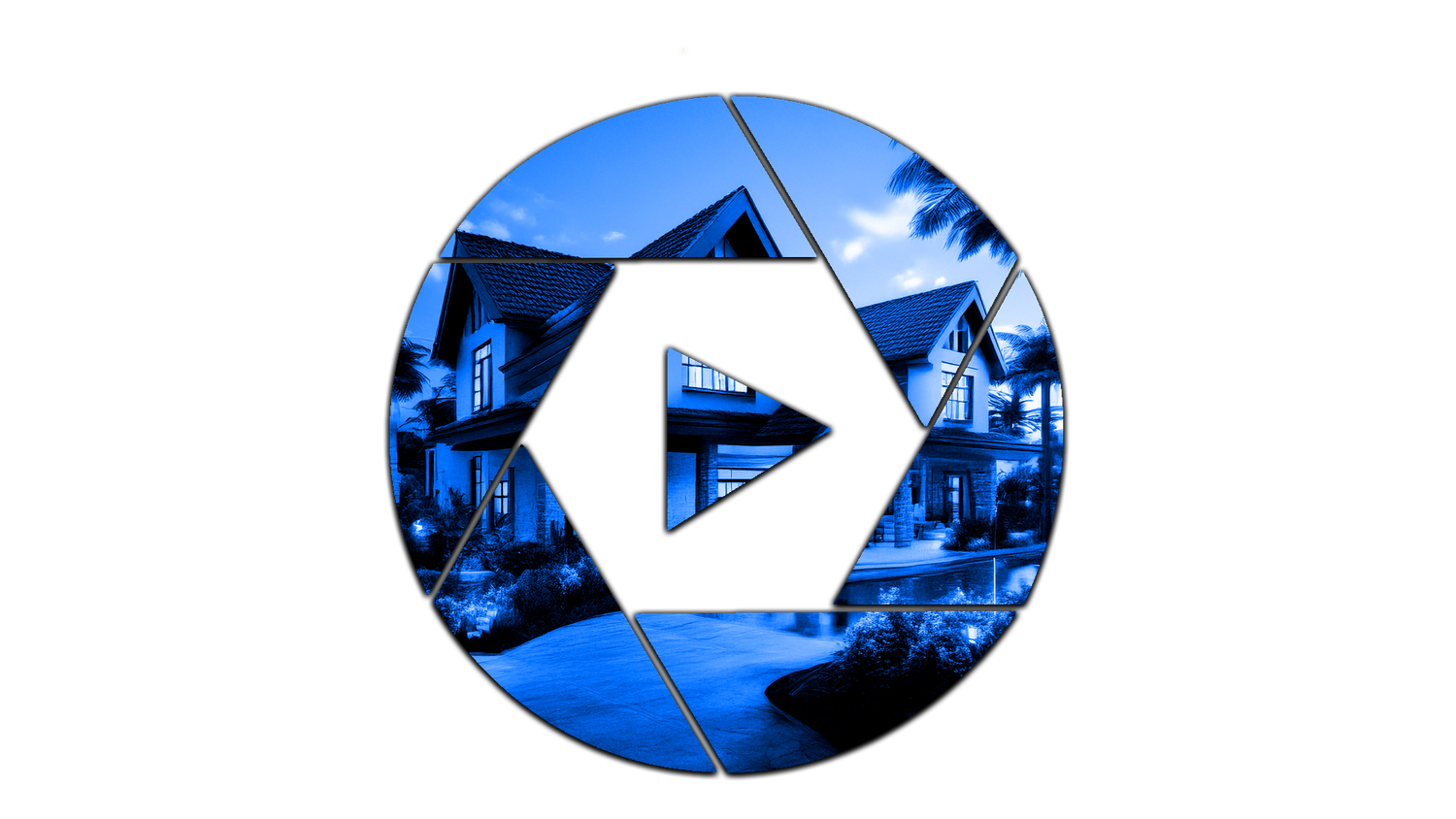 A sequence of six circular images creates a geometric pattern in glowing blue tones highlighting architectural details.