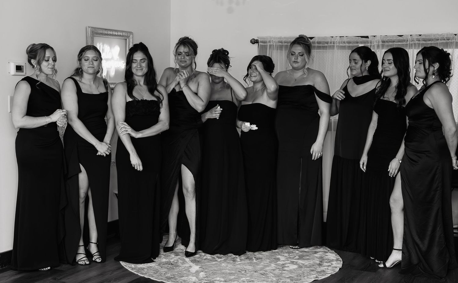 Bridesmaid waiting to see bride in her complete look