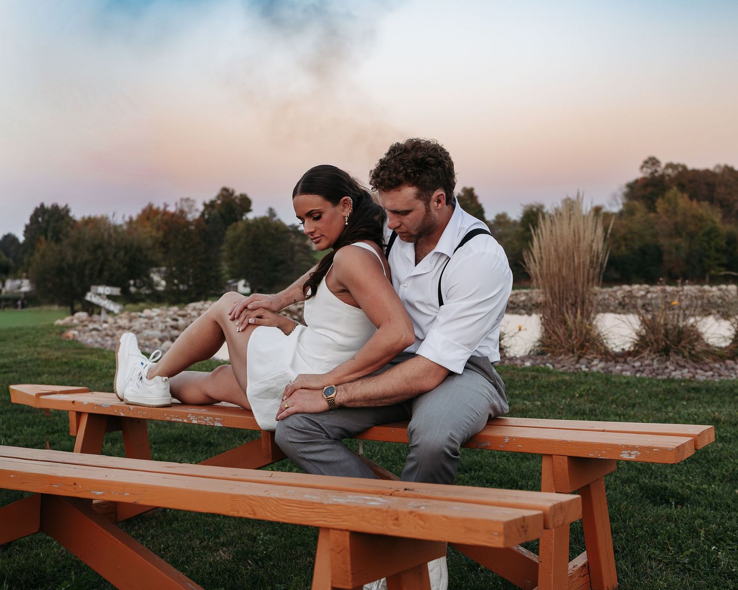 Bride and Groom portraits outside at sunset