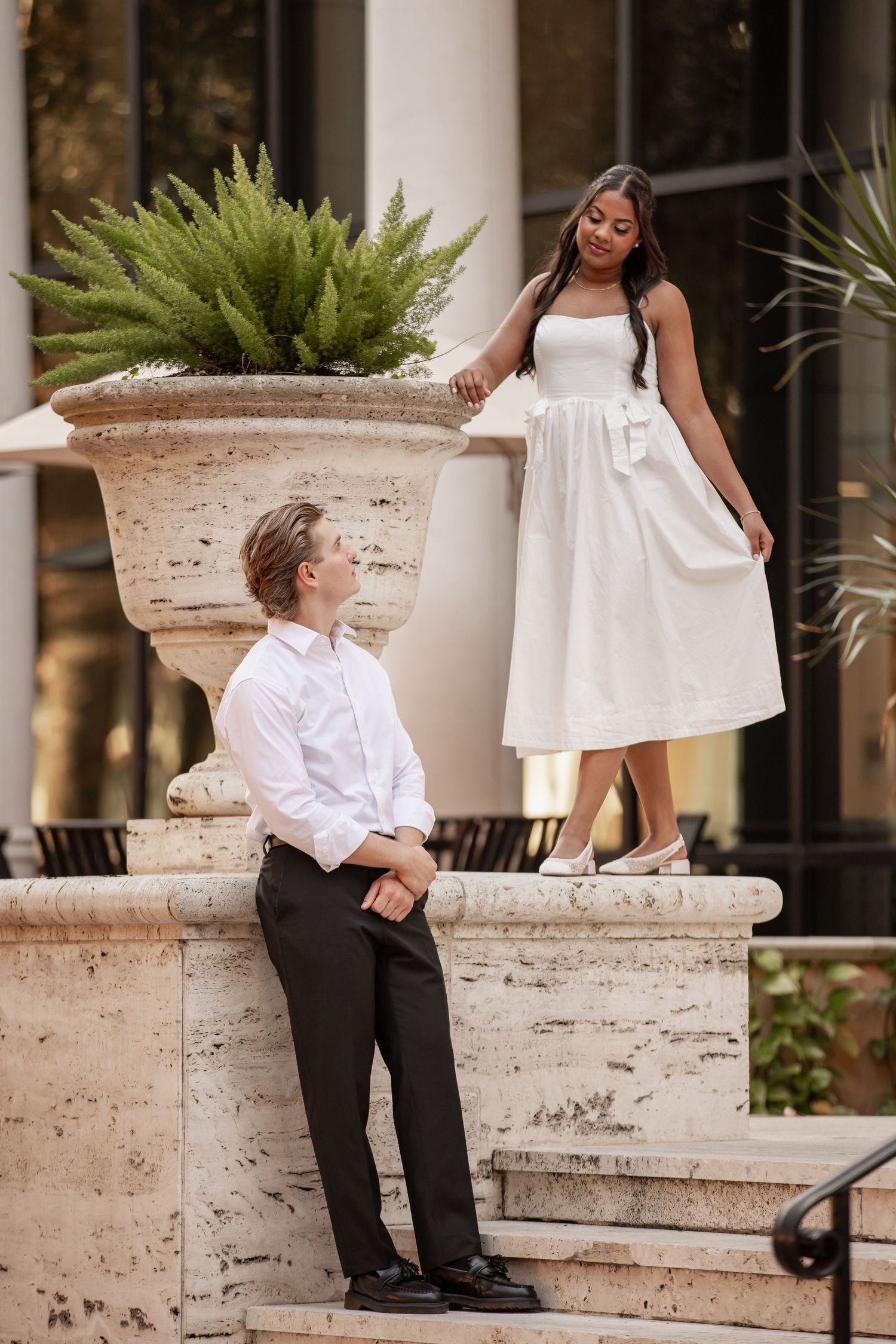Elegant engagement photo session at Rollins College in Winter Park, Florida.