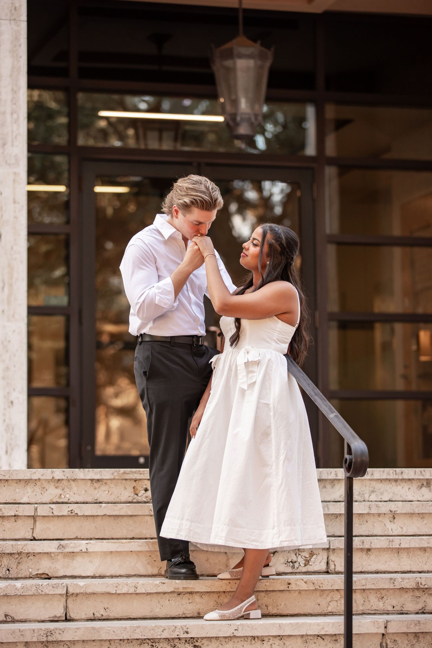 Elegant engagement photo session at Rollins College in Winter Park, Florida.