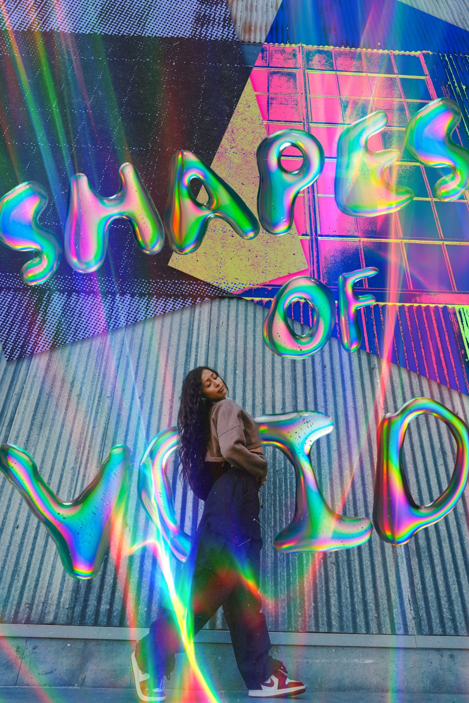 Woman posing in front of a holographic 