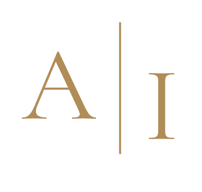 Elegant gold AI monogram logo with serif font on white background.