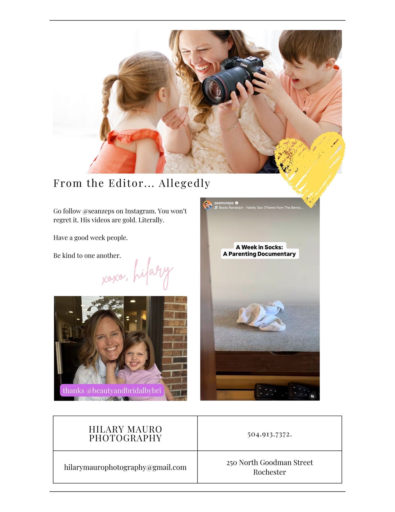Hilary laughs with her two children while holding a camera, featured in Hilary Mauro Photography editorial layout.