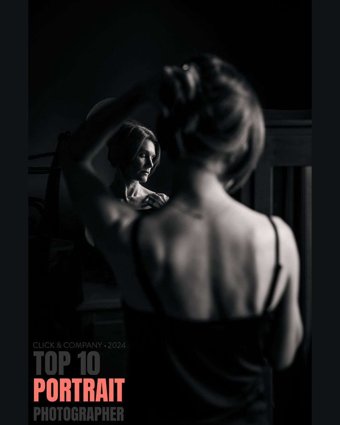 Self portrait study in black & white. Top Ten winner: Portrait, Best Photographer contest 2024. Tracey Richvalsky