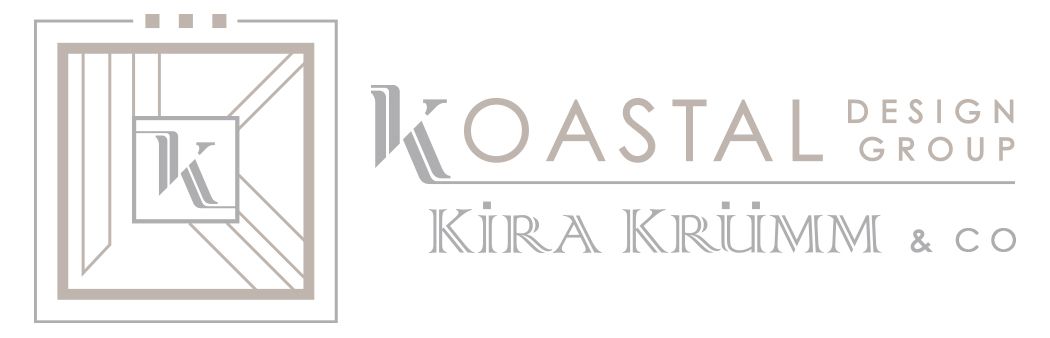 Gray minimalist logo design for Koastal Design Group luxury interior design firm featuring geometric K monogram.