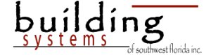 Modern black and red building systems company logo design.