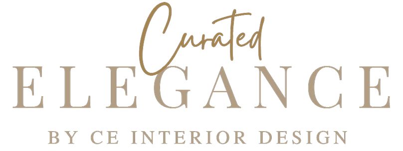 Elegant gold and white interior design company logo with cursive text.