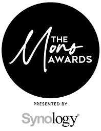 Black circular logo for The Mono Awards presented by Synology.