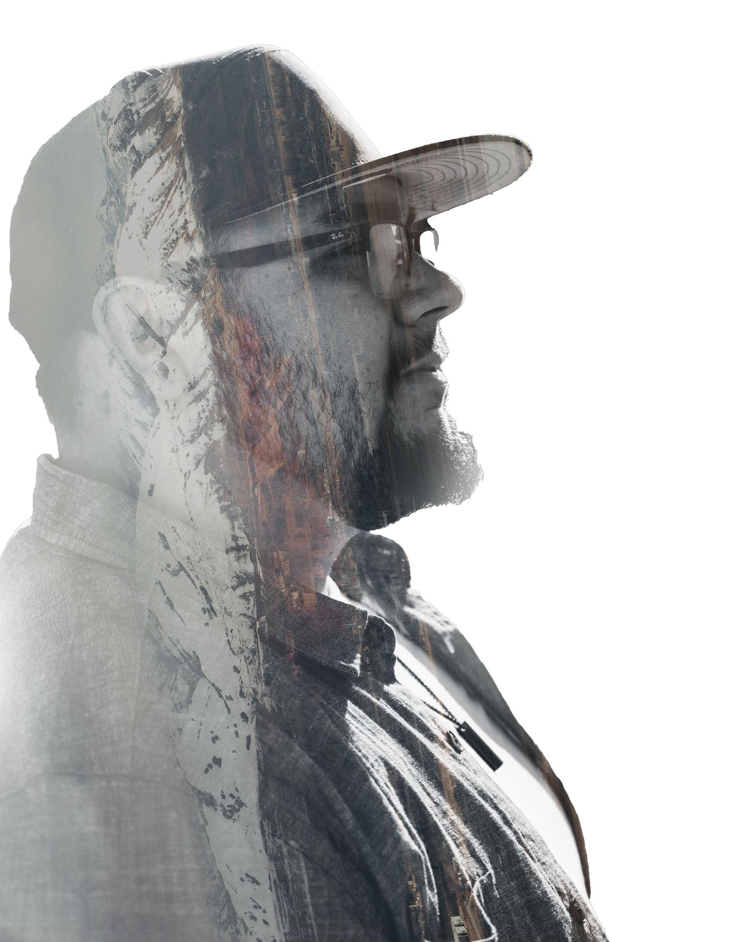 Self portrait, double exposure with Salt Lake City, Utah