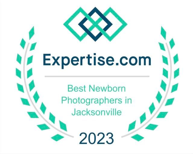 Green and blue logo award badge for Best Newborn Photographers in Jacksonville.