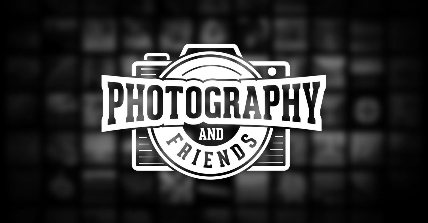 Vintage style photography logo with a camera icon and text on dark background.