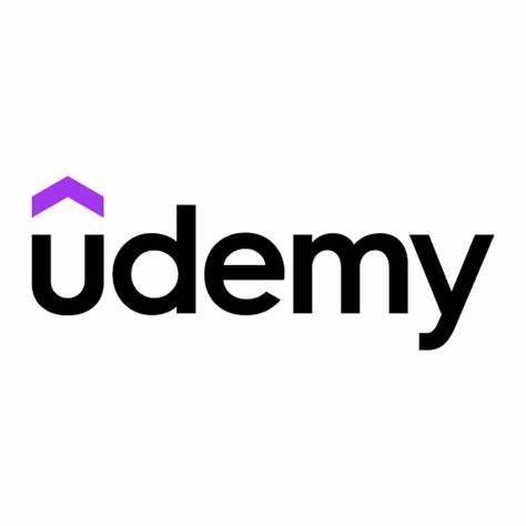 Black and purple Udemy logo featuring text and an upward-pointing chevron symbol.