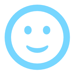 A light blue smiley face icon with a circular border, two dot eyes, and a curved smile on white background.