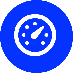 Blue circle icon featuring a white speedometer or dashboard gauge symbol, ideal for performance or speed-related concepts.