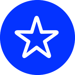 Blue circle icon featuring a white outlined star symbol centered on a vibrant royal blue background.