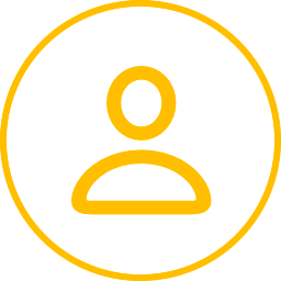Golden yellow user profile icon with circular head and shoulder silhouette, outlined in matching yellow circle border.