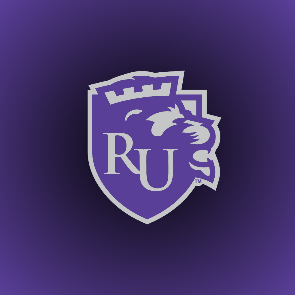 Regis University purple shield logo featuring a lion and crown with RU letters on a dark purple background.
