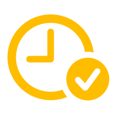 Golden clock icon with checkmark badge symbolizing time management, punctuality, and task completion.