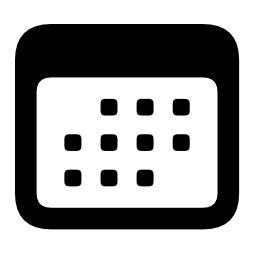 Black rounded square calendar icon with grid of small squares representing days in a monthly calendar view.