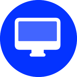 Blue circle icon featuring a white desktop computer monitor symbol for technology and digital services.