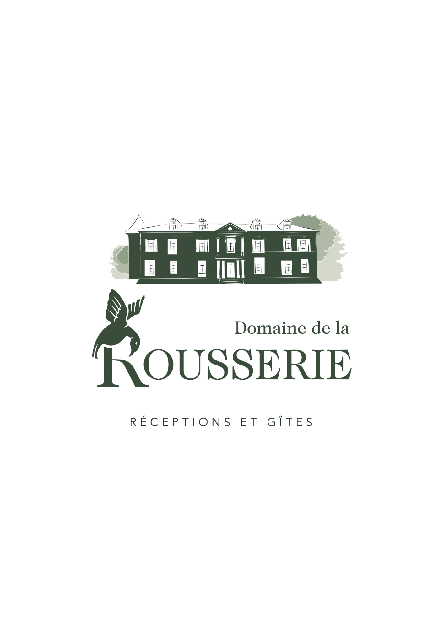 Logo of Domaine de la Rousserie, a French reception and gîtes venue, featuring a elegant manor house illustration.
