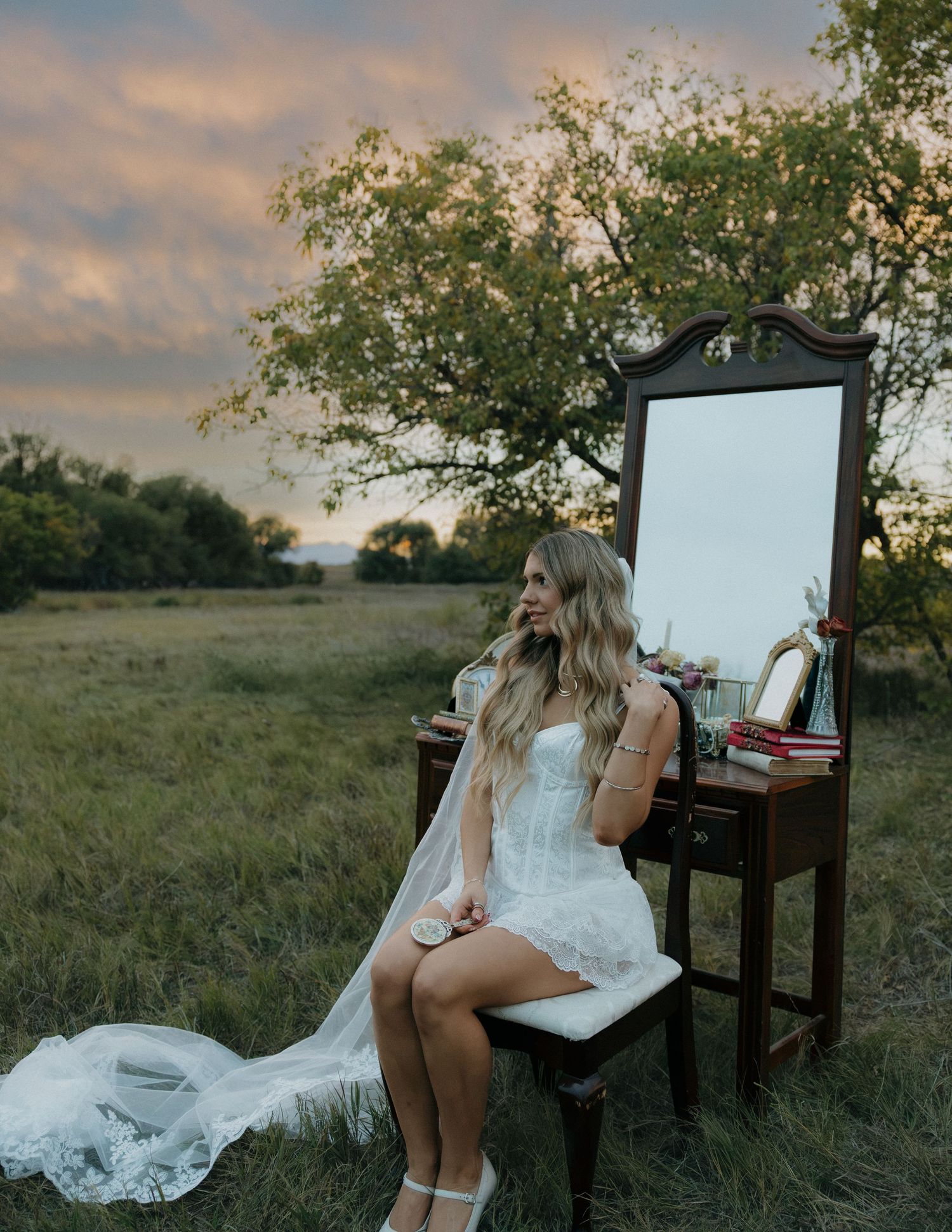 Cinematic bridal detail photography with nostalgic golden lighting