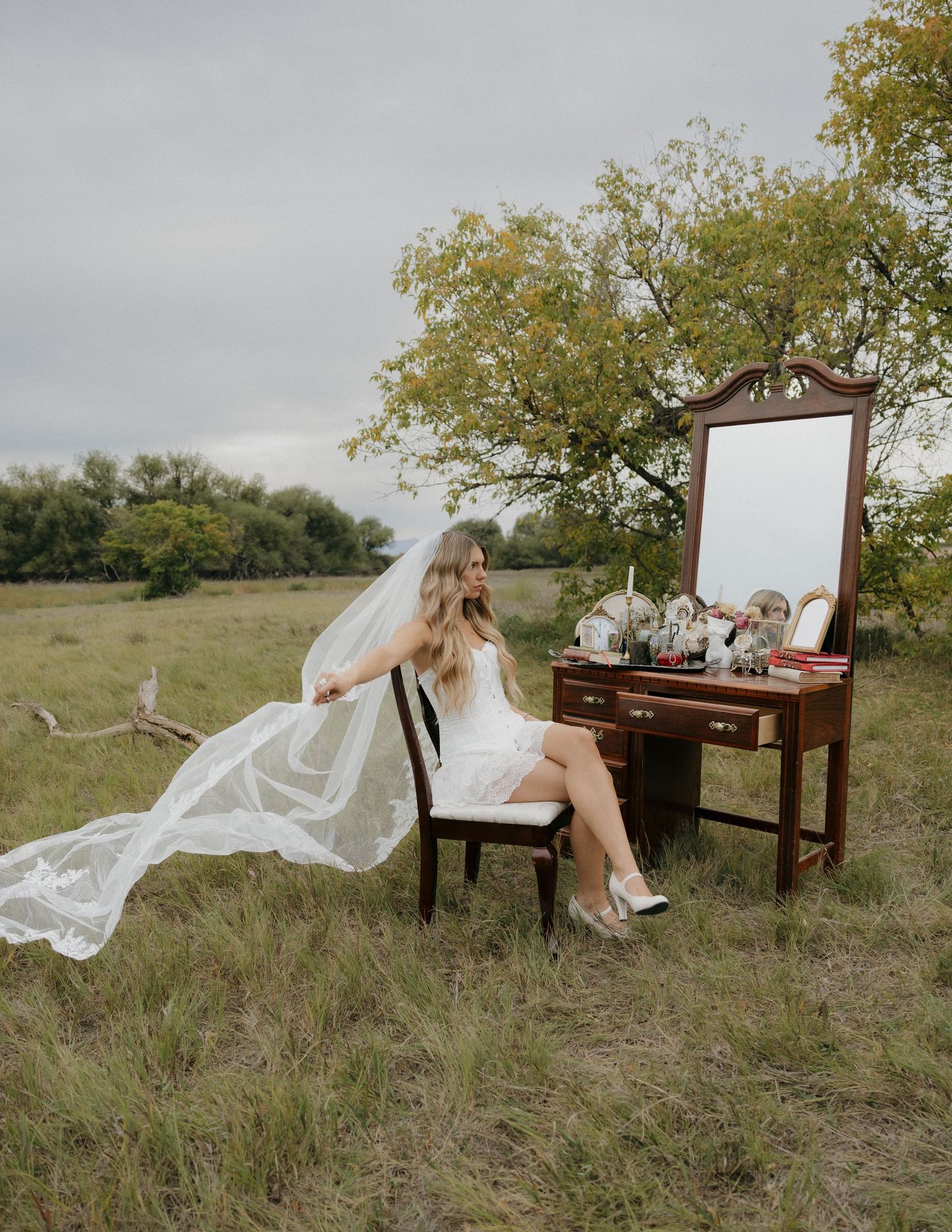 Luxury editorial wedding photography featuring a vintage bridal atmosphere
