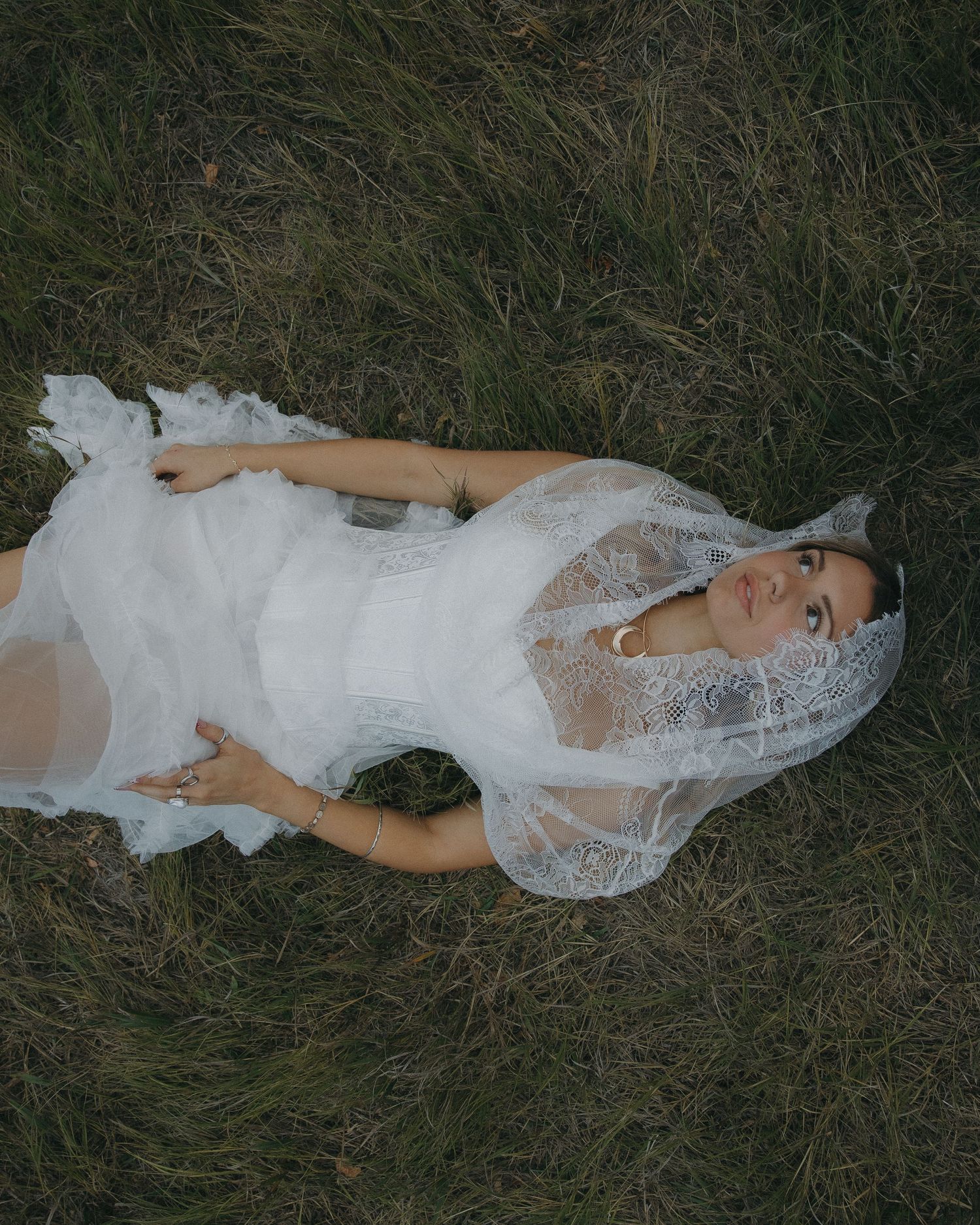 Moody bridal portrait with soft shadows and nostalgic styling