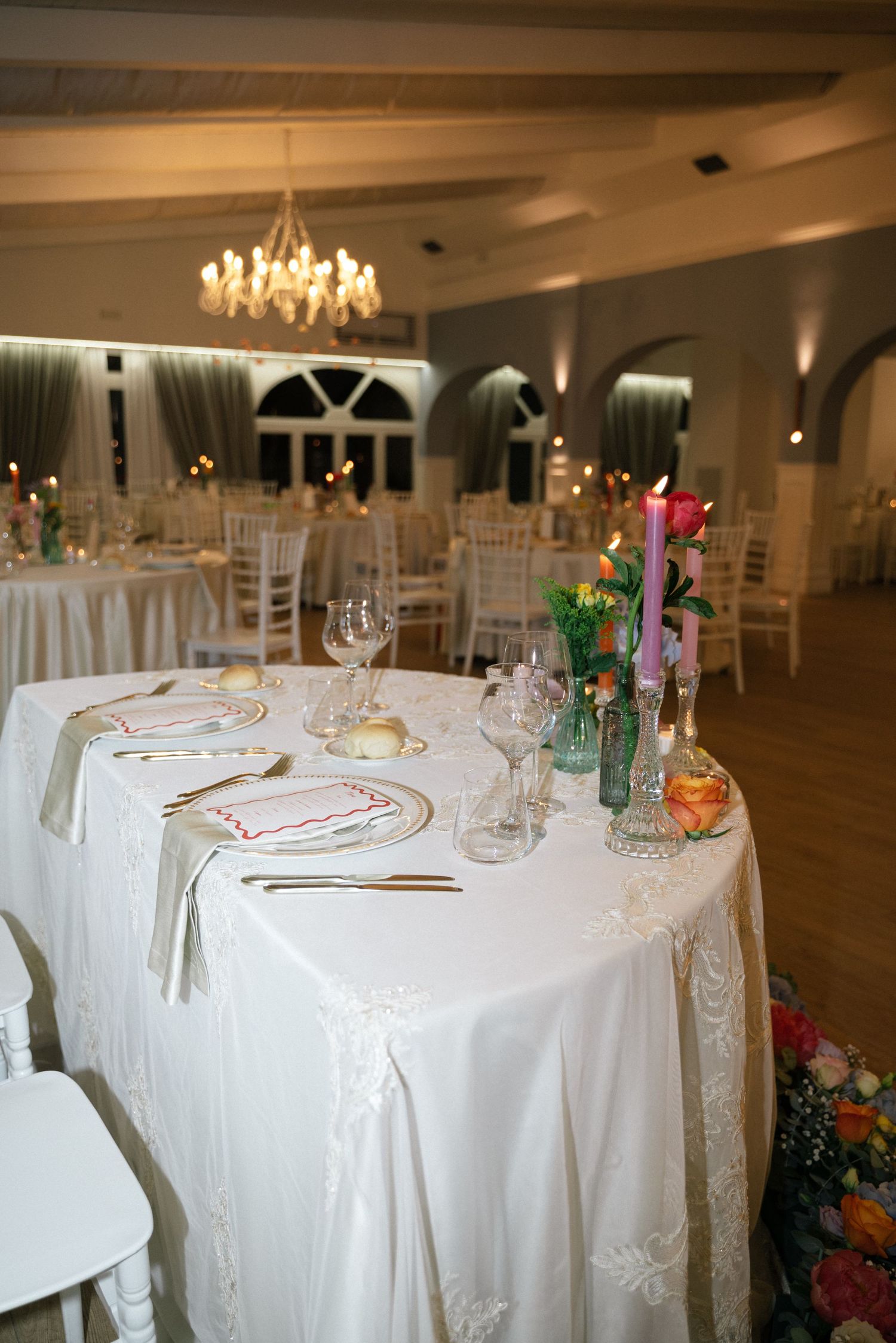 Candlelit wedding reception setting at Villa Perara in Calabria