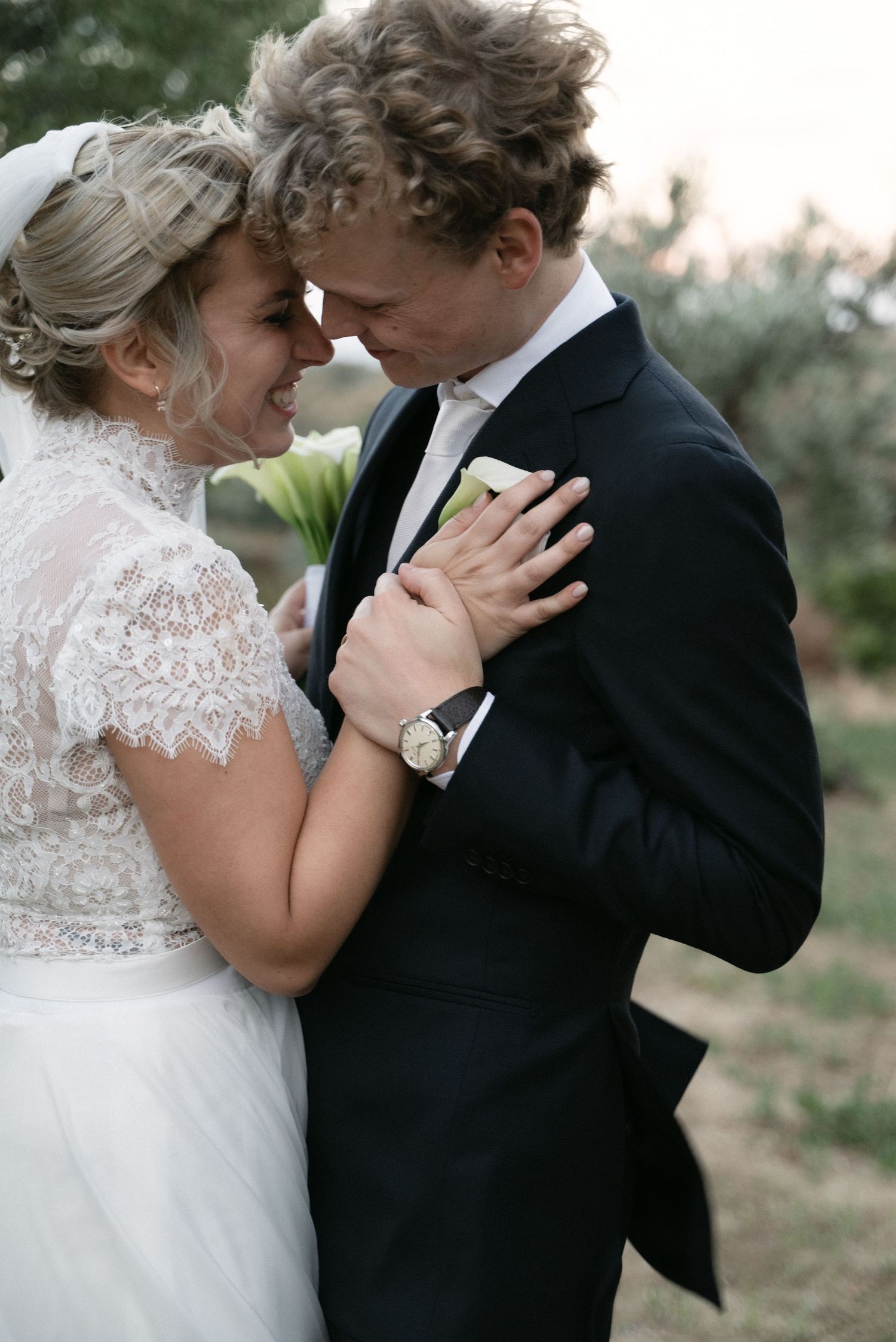 Serena and Paul sharing a quiet moment after the wedding ceremony