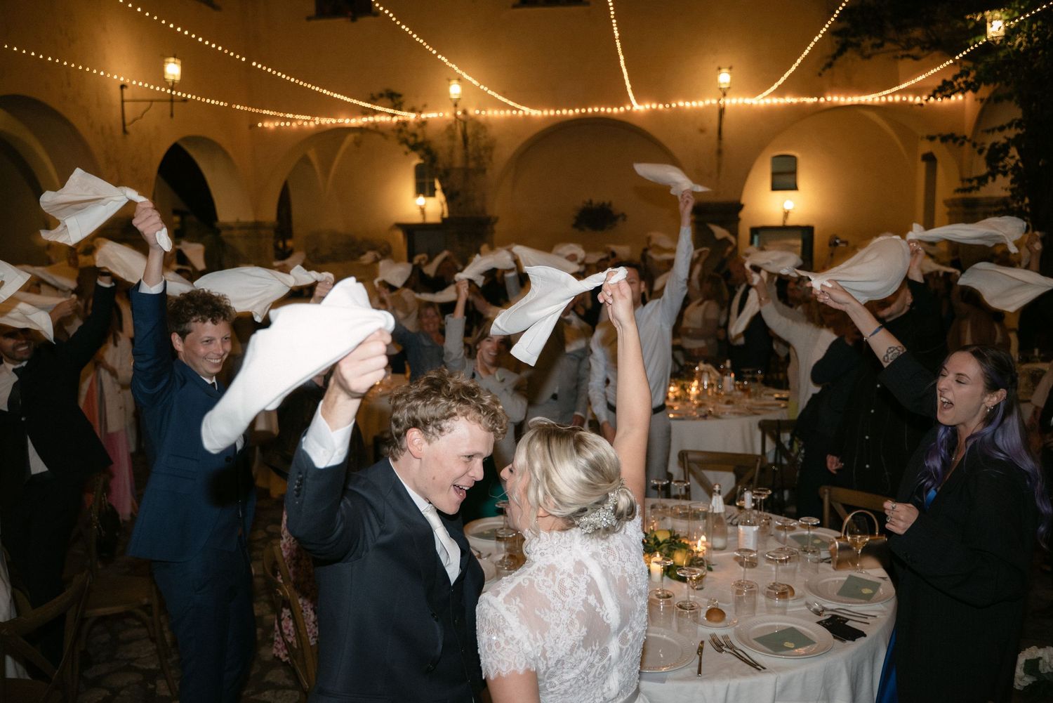 Wedding guests celebrating with Serena and Paul at Borgo del Convento