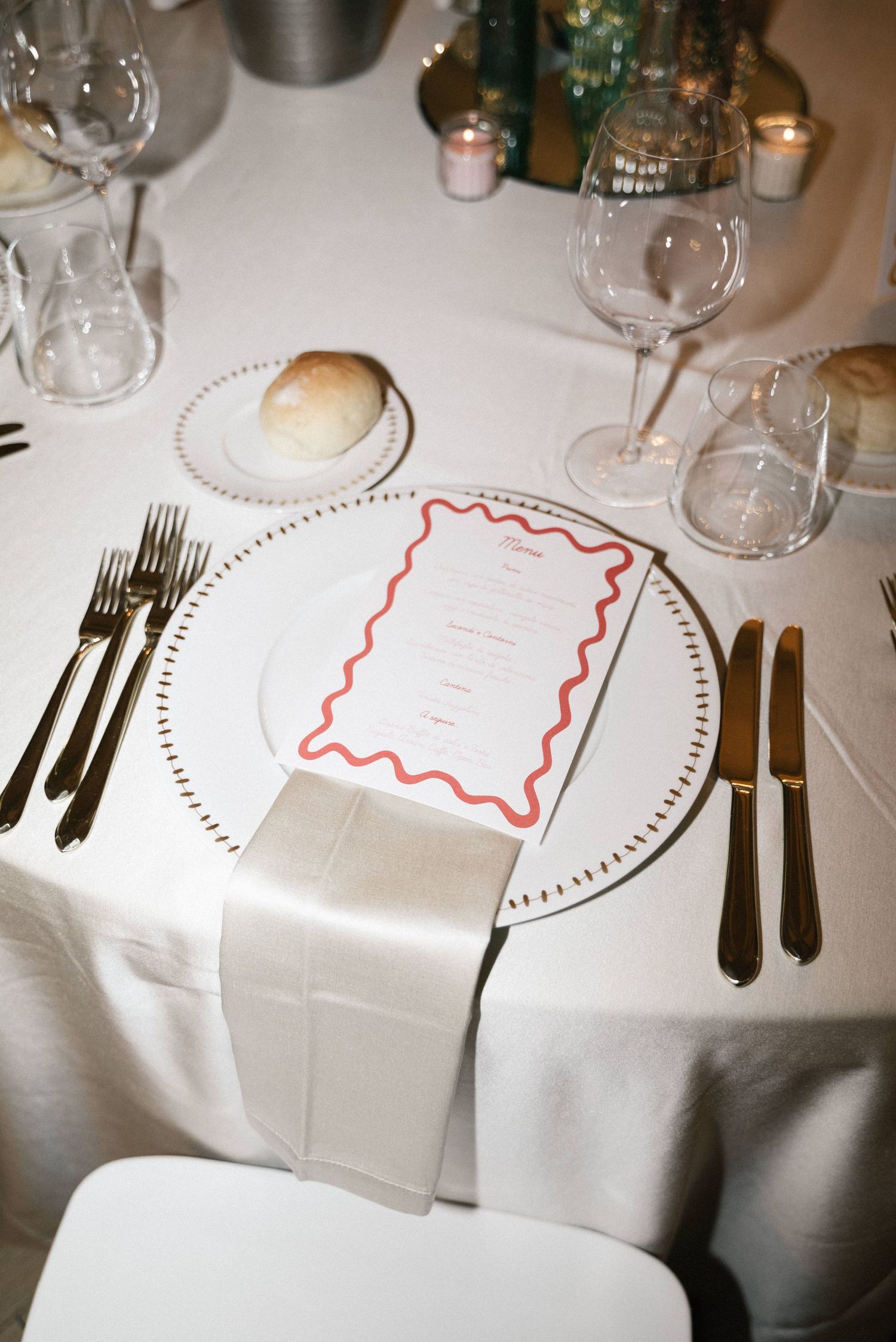 Wedding table setting and menu at Villa Perara