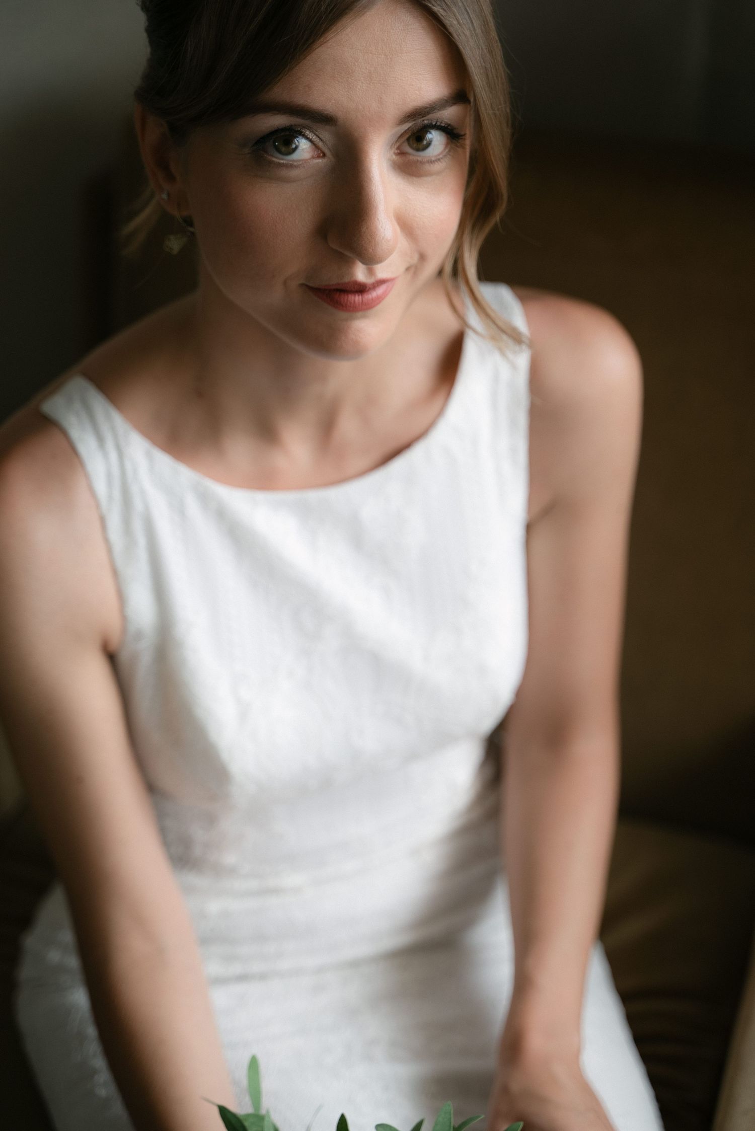 Natural bridal portrait in soft window light