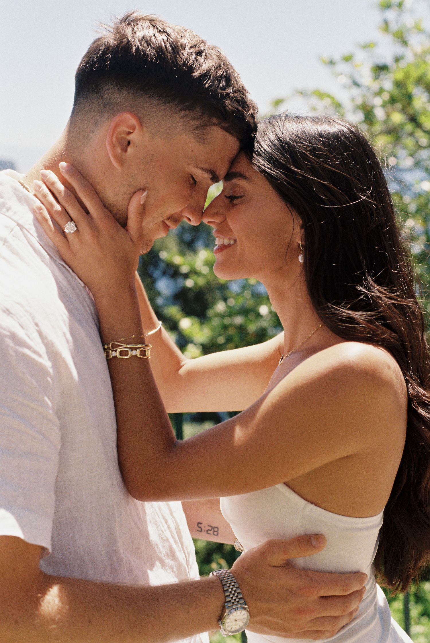 Relaxed portrait of a newly engaged couple on the Amalfi Coast