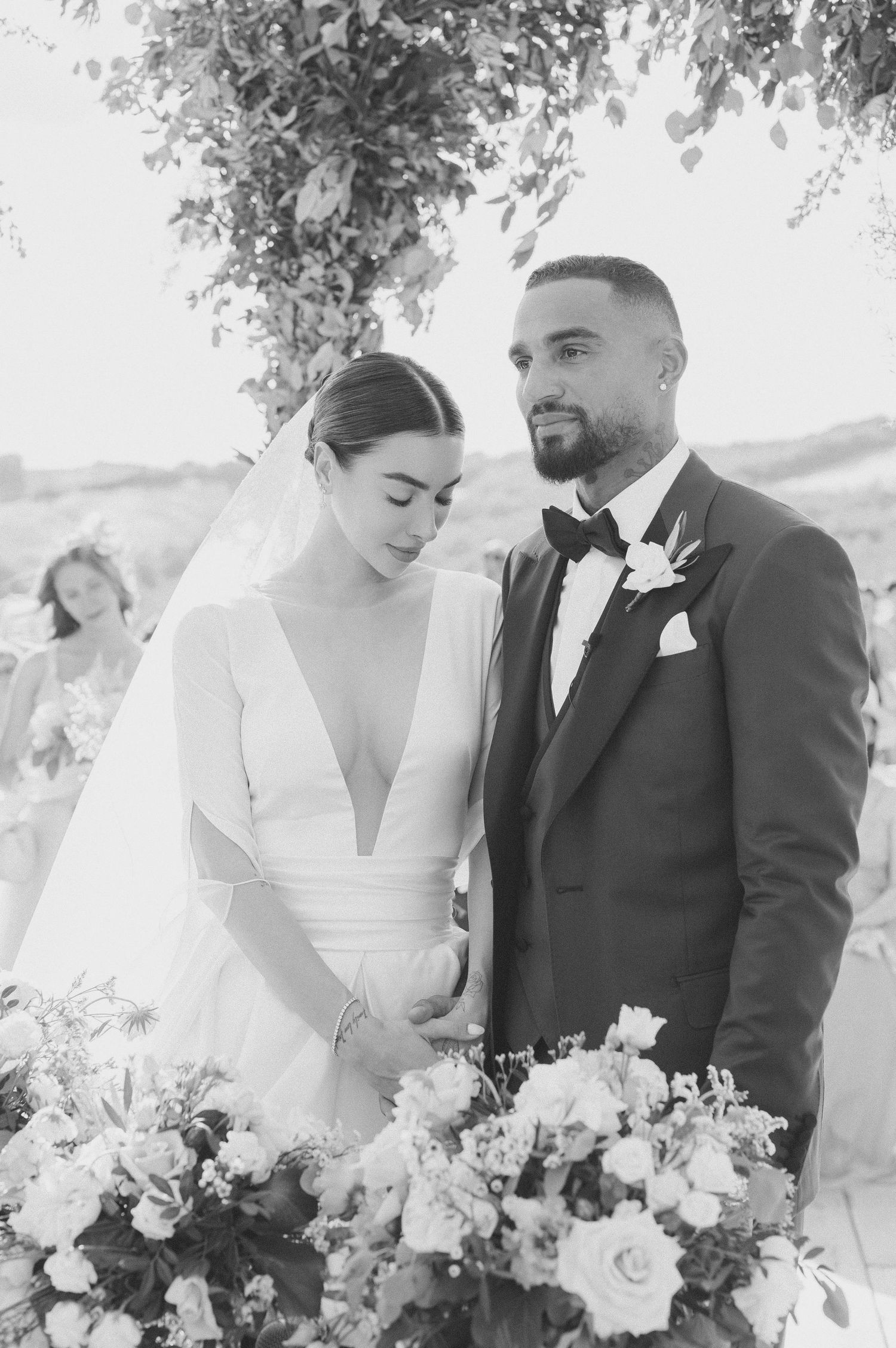 Prince Boateng and Valentina Fradegrada during their wedding ceremony in Radicondoli, Siena, photographed on digital black & white.