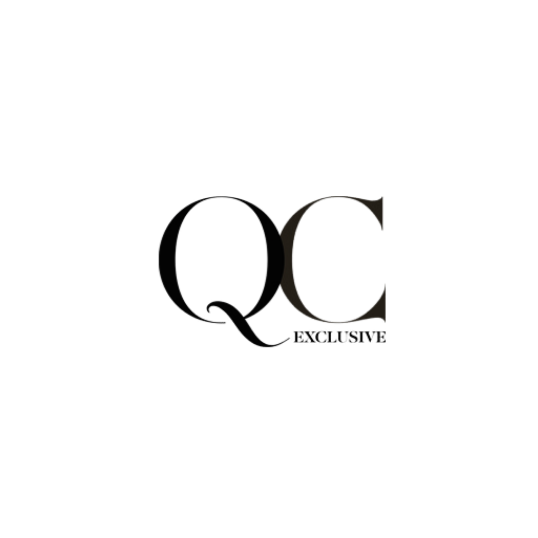 Simple black QC logo design with clean serif typography.
