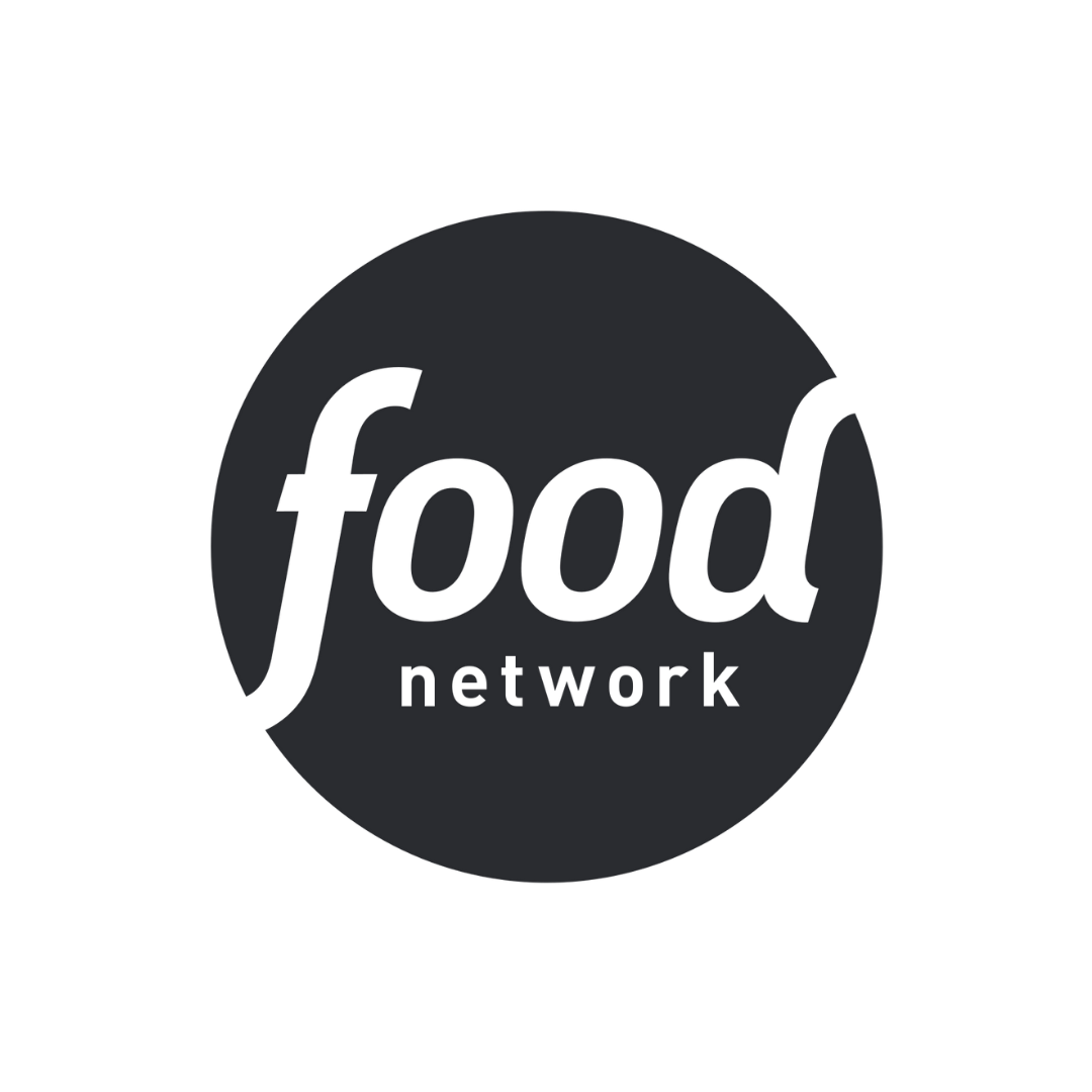 Dark grey Food Network logo design in circular format against black background.