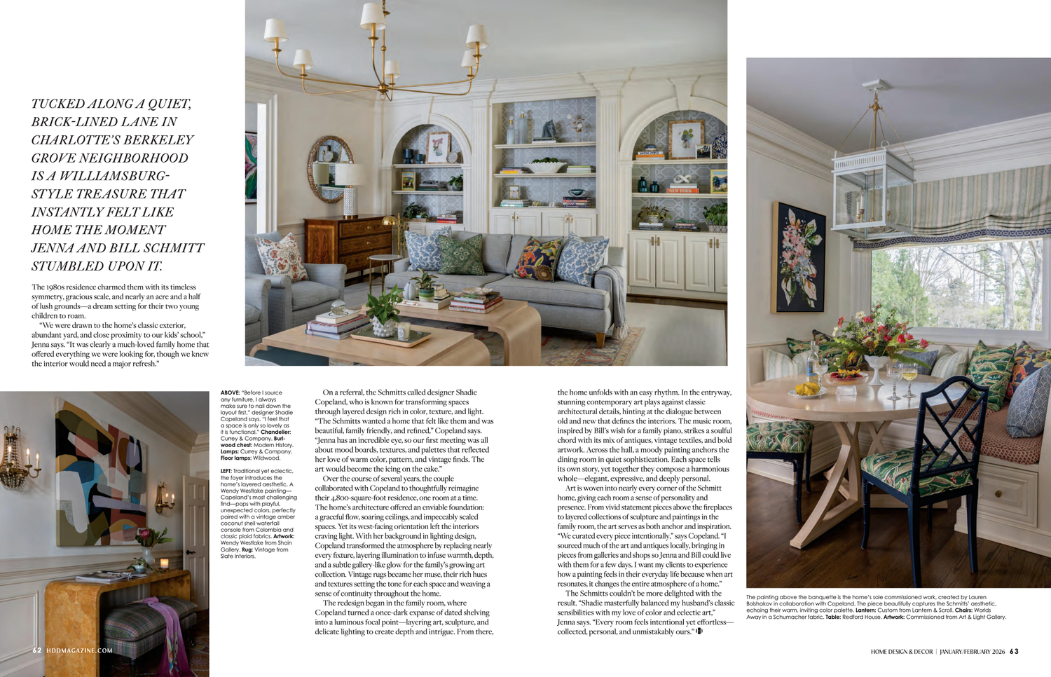 A collection of interior design magazine pages showing modern home decor layouts and furniture arrangements.