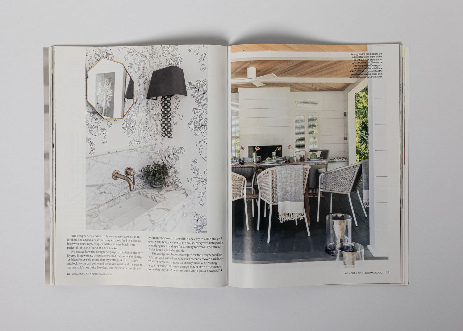 Magazine spread showing a sketch and interior design photo of a modern dining room layout.