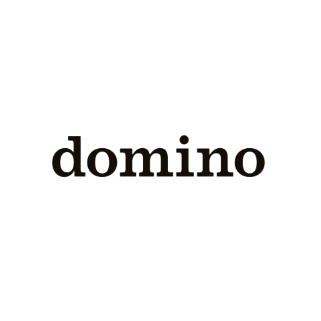 Domino text logo in black lowercase letters on white background.