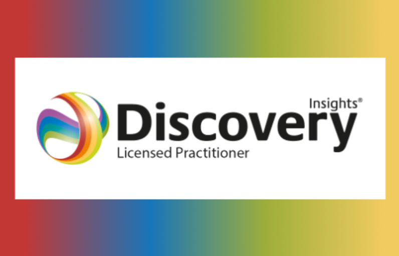 Insights Discovery Licensed Practitioner logo with colorful swirl design on gradient background.
