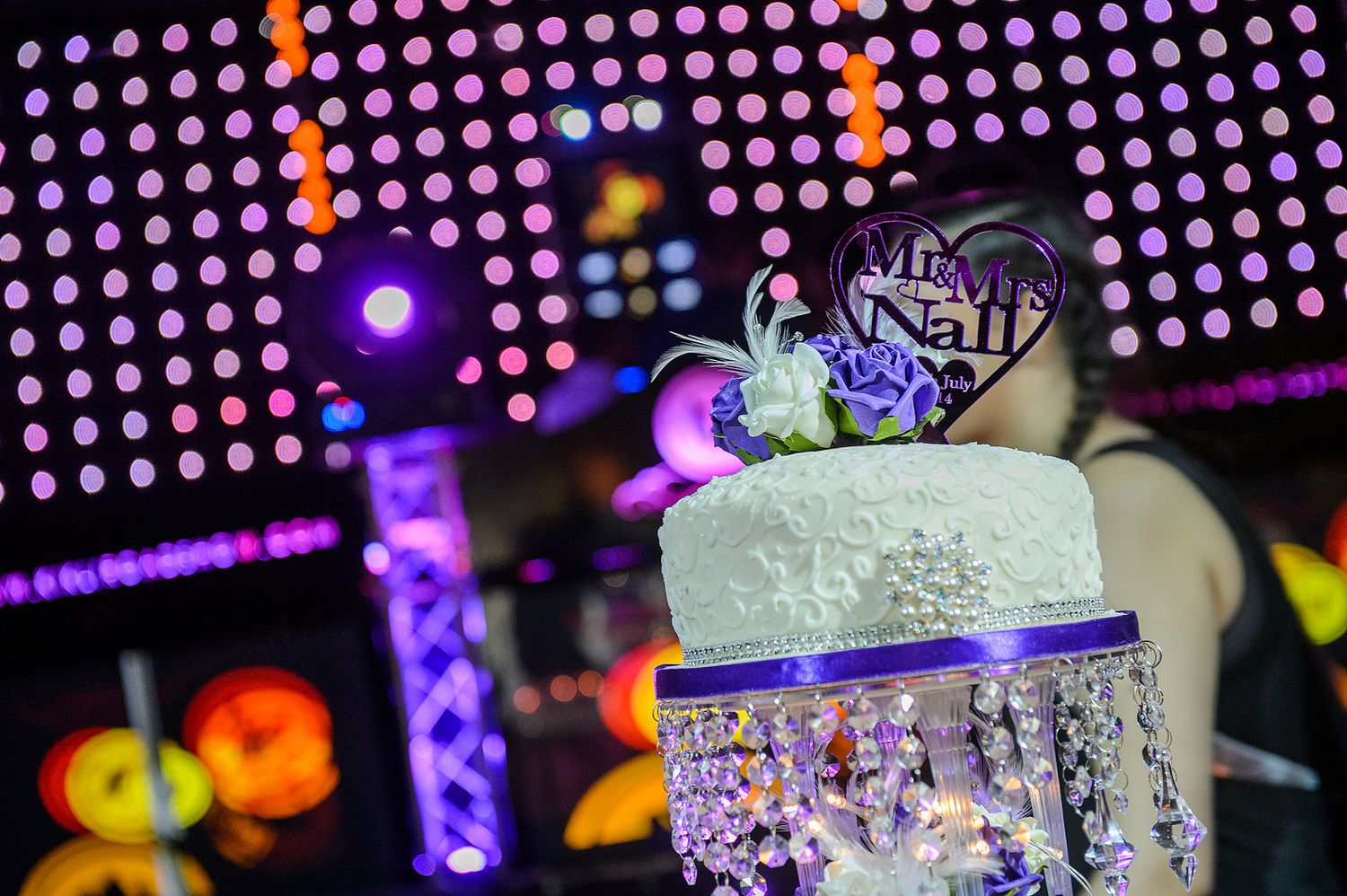 Purple LED light wall creating a glamorous backdrop for an event.